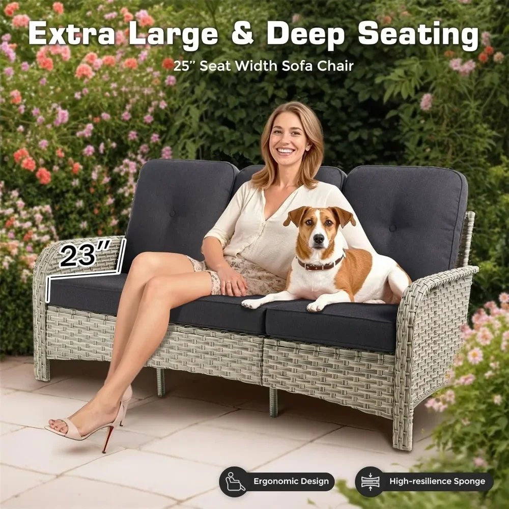 with Glowing Coffee Table 4-Piece Outdoor Patio Furniture Set,All Weather Wicker Rattan Patio Seating Sofa and Chair Set