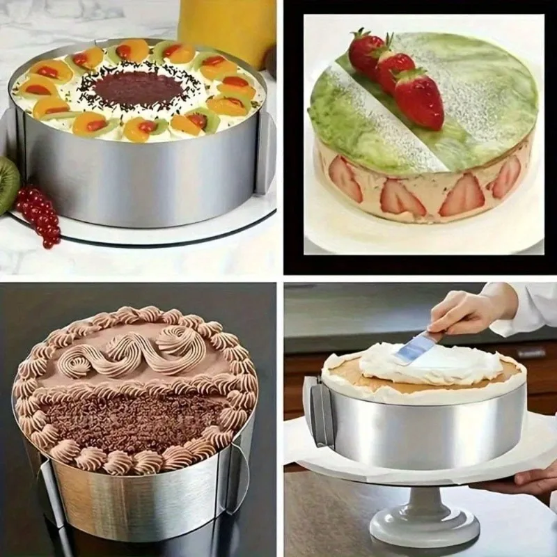 قالب حلقة كعكة من الفولاذ المقاوم للصدأ قابل للتعديل أداة خبز قابلة للتوسيع للكعك الطبقات والجبن سهلة الاستخدام للخبازين المنزليين
