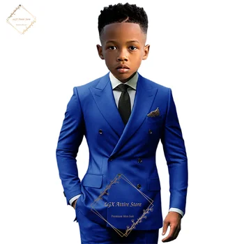 男の子のノッチラペルダブルブレストスーツ、ディナーや特別なお祝いに合うエレガントなスタイル、2個