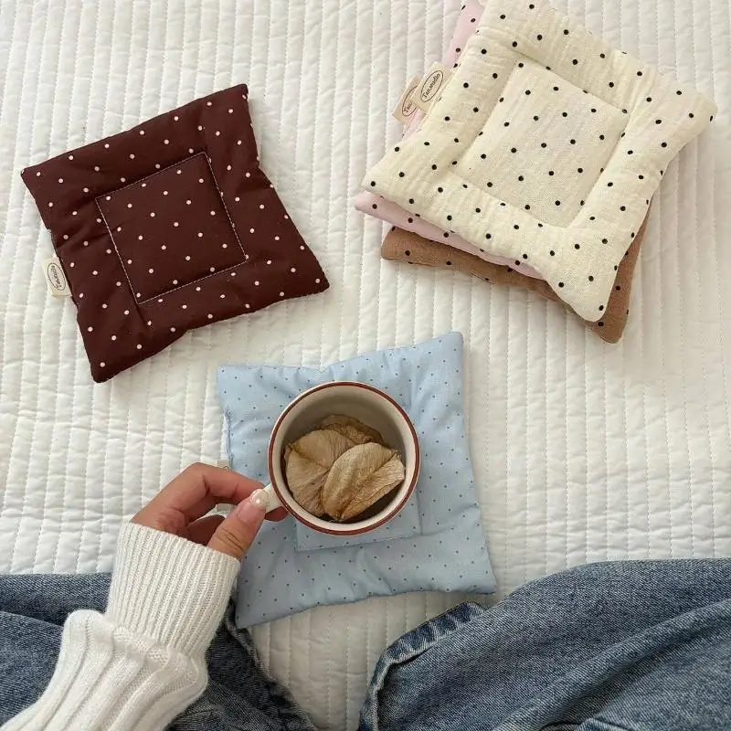 Vintage Floral Polka Dot Cotton Coasters Cream Quilted Plaid Print Cup Mat Cottagecore Table Decor Accessory