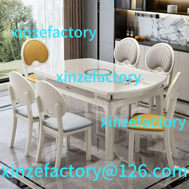 

Customizable spar solid wood dining table household light luxury glass retractable folding square and round dual-purpose