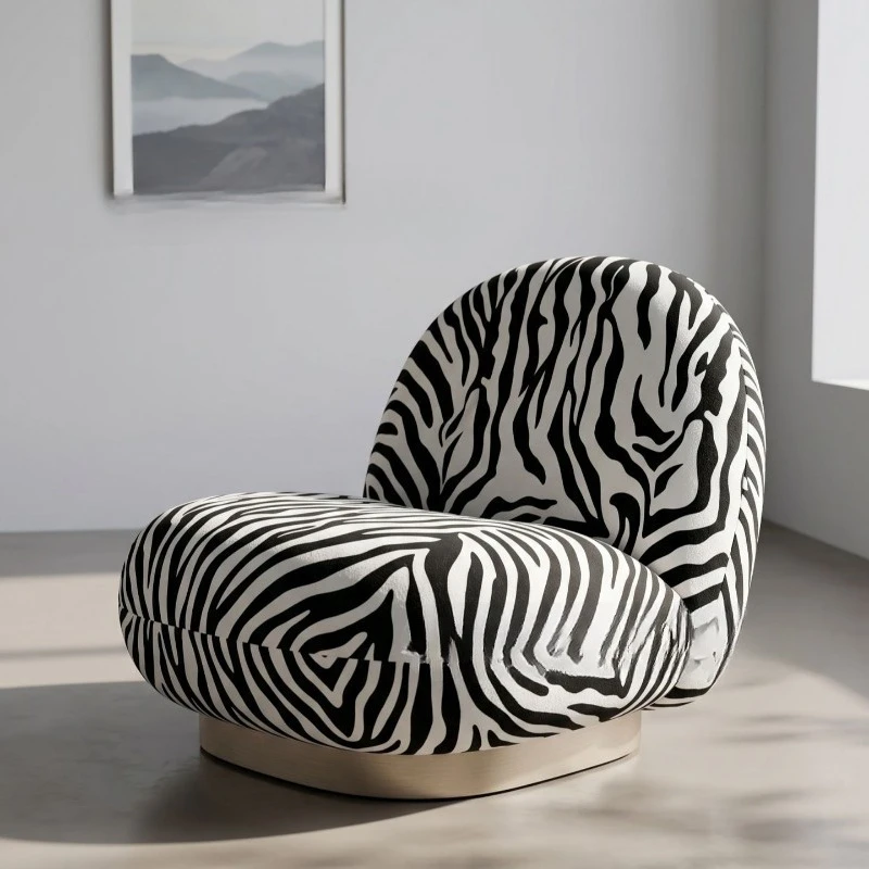 Retro single fabric sofa chair zebra pattern fabric stainless steel leisure chair