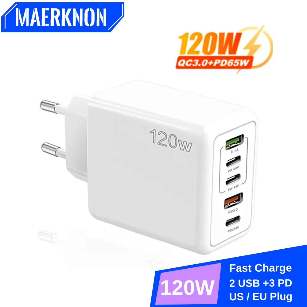 

Многопортовое зарядное устройство 120 Вт, USB Type C PD, адаптер питания для мобильного телефона для iPhone, Huawei, Xiaomi, Samsung, настенное зарядное устройство с быстрой зарядкой