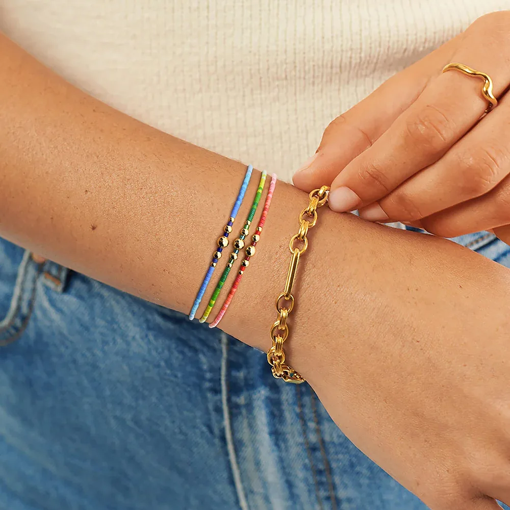 

Rice bead bracelet Creativity Gradient color Bohemia Adjustable Female Hand weaving Fashion Simple Beaded bracelet