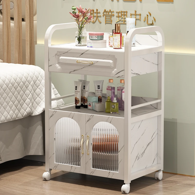 Kapper Houten Meubelen Trolley Rollende Lade Hulpkar Salon Metalen Tool Manicure Ronde Make-Up Utility Rollwagen Tattoo