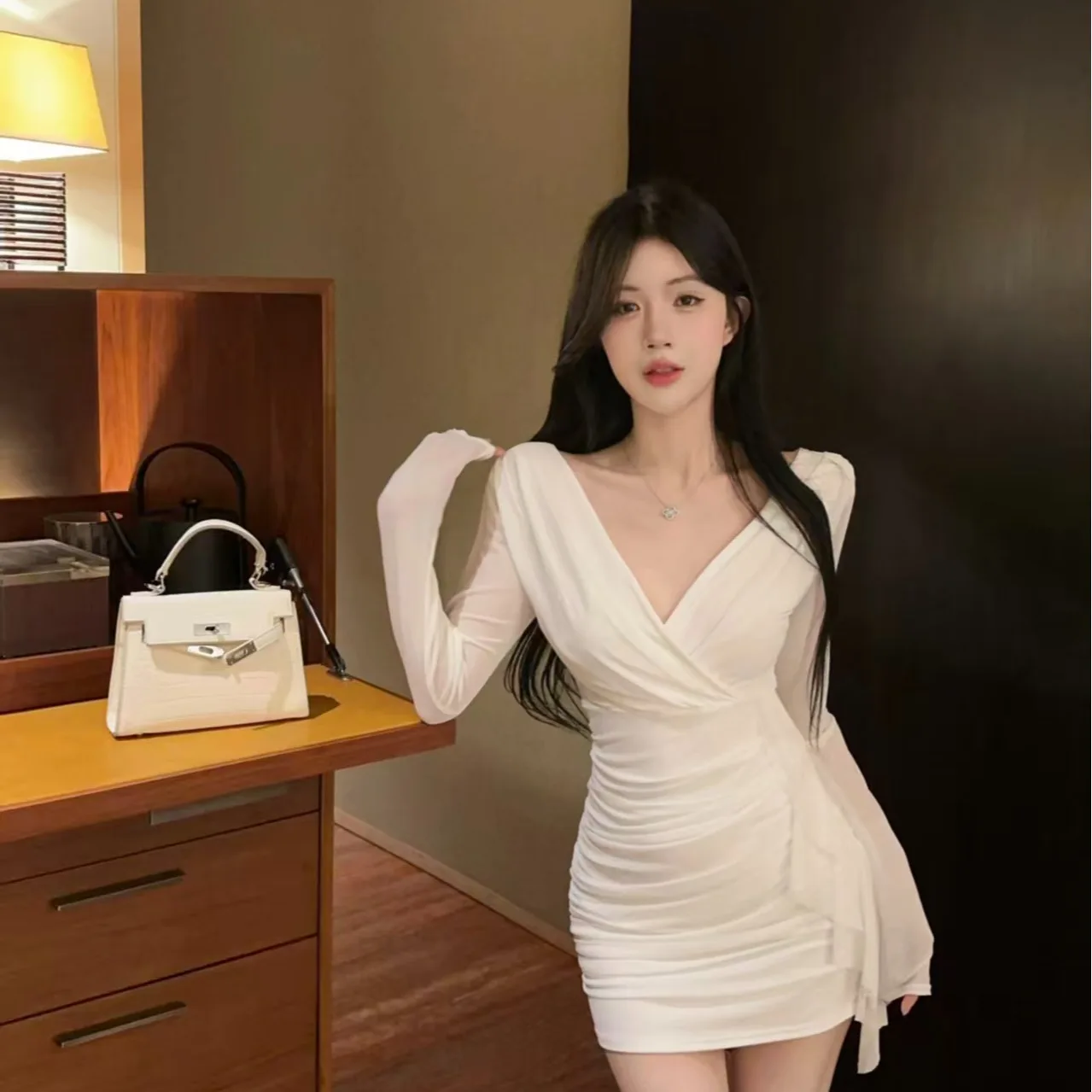 

Sexy Slimming Long Sve Me Dr High Waist Design Pure Desire Sle Women's Faion Autumn Winter New Arrival ort Body...