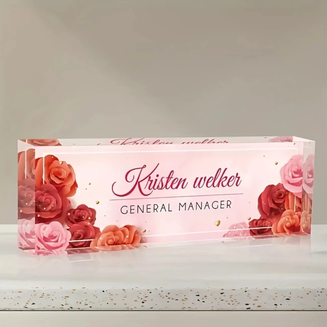

[2D Flat] Elegant Persian Rose & Desert Acrylic Desk Nameplate, Ideal Decor for Wedding & Office Desk (Only Decoration)