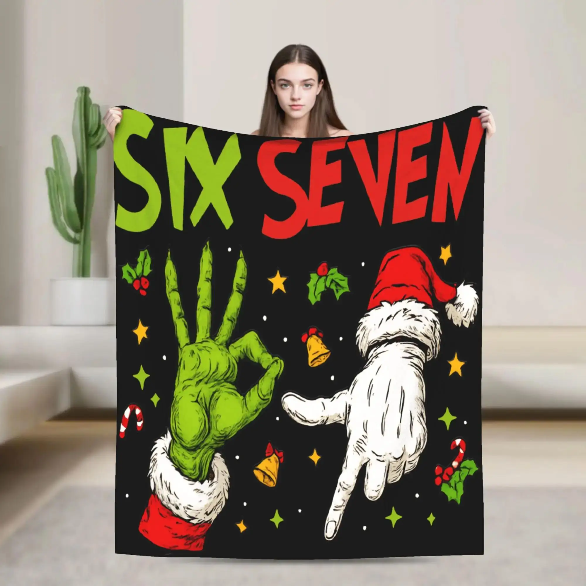 

Популярное рождественское одеяло с мемами Six Seven, качественное, теплое, мягкое, для весеннего сезона, для девочек и мальчиков, для спальни, забавное покрывало