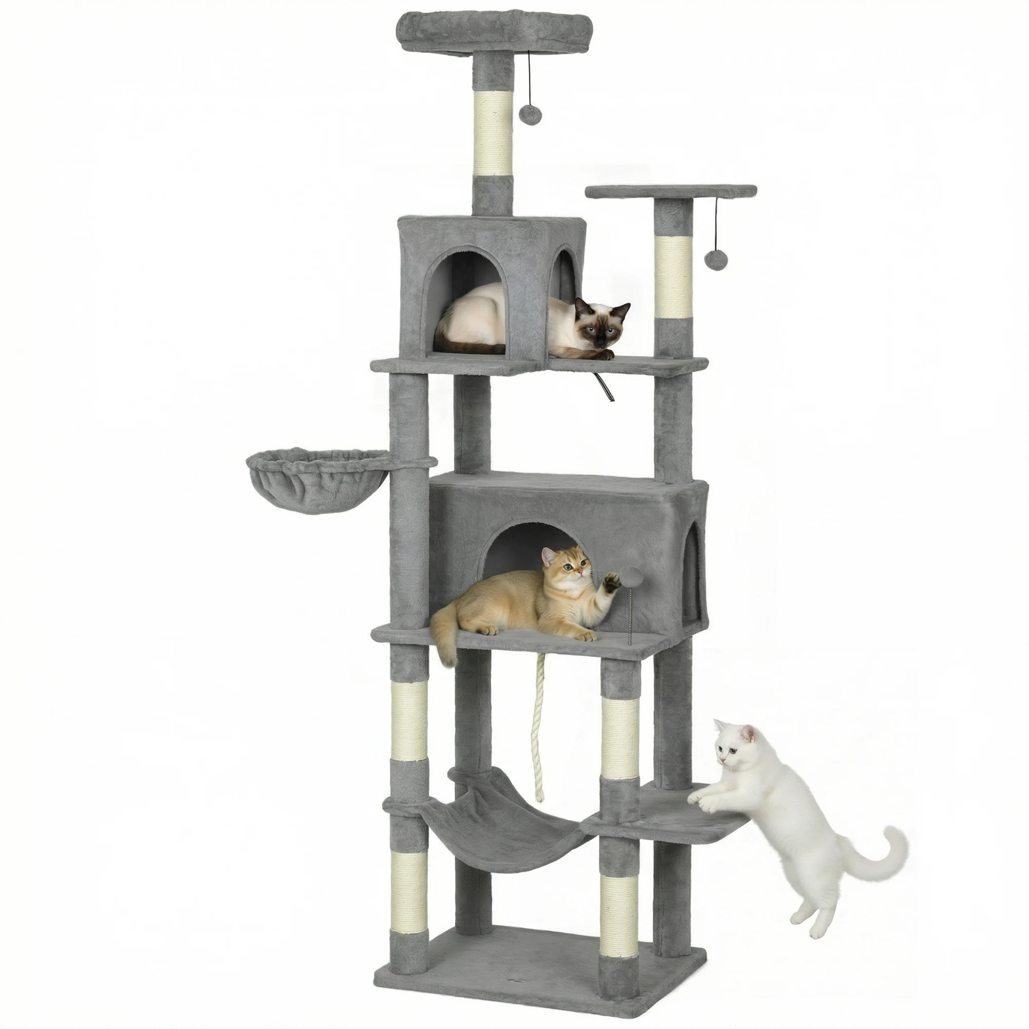 

Multi-Level Cat Tower, 80" Tall Cat Tree, with 2 Condos, 2 Hammocks, 6 Sisal Scratching Posts, Dark Gray