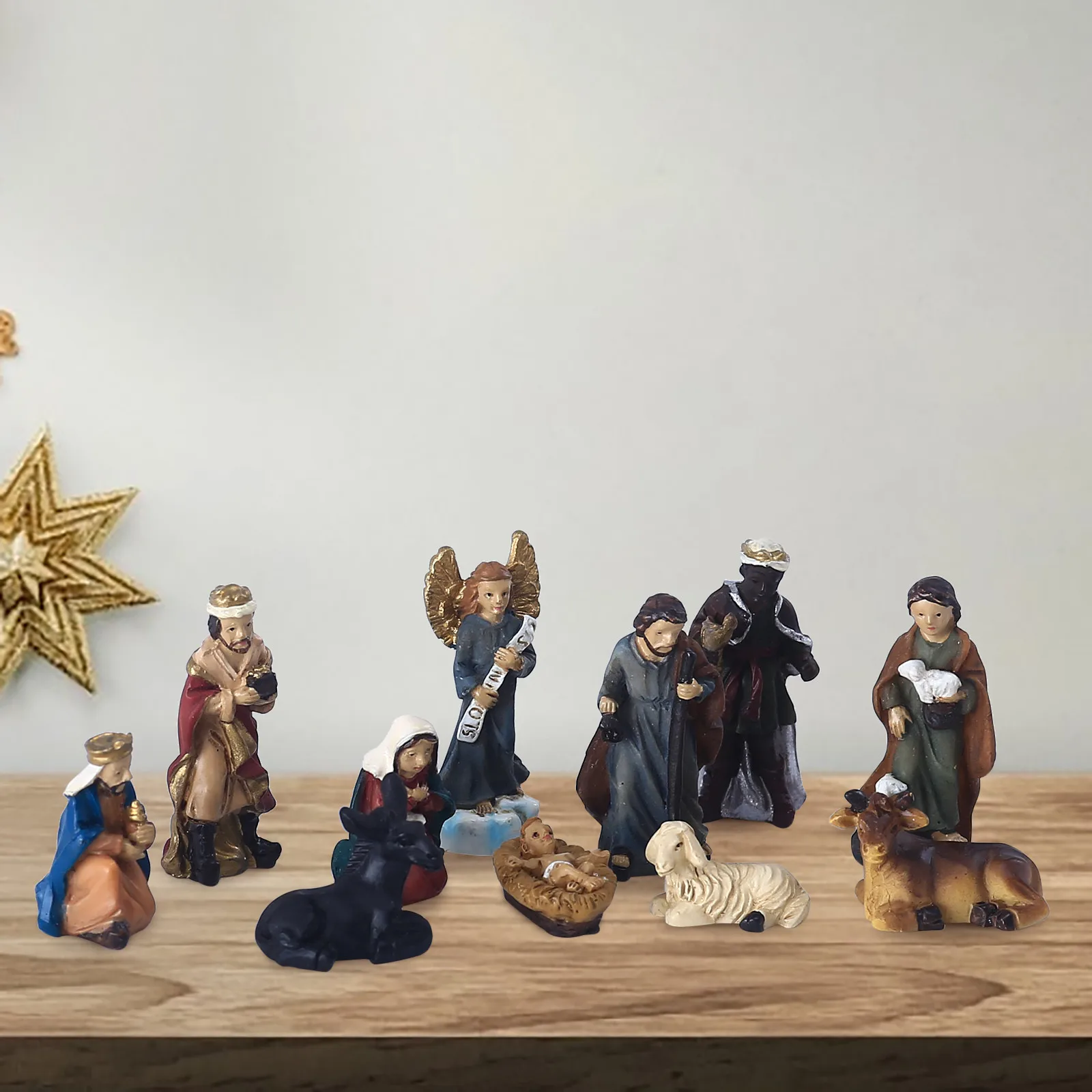 Freeshiping Christmas Indoor Manger Scene Christmas Nativity Desktop Decor Hand Painted Sculpted Collectable Table Ornament Sets