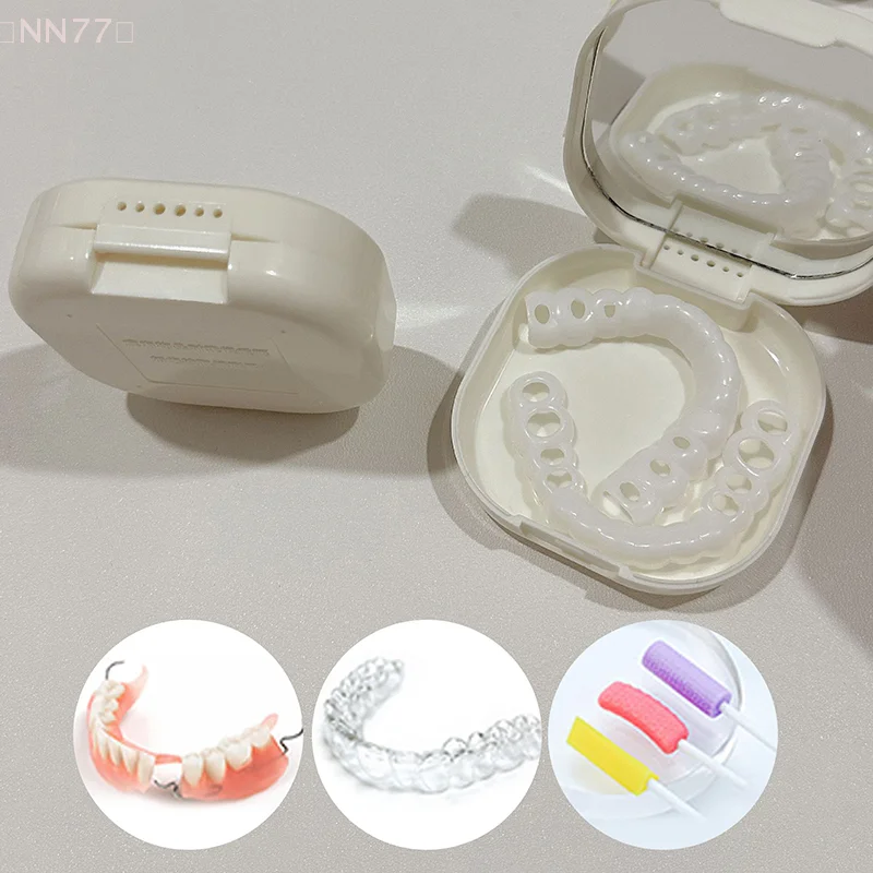1 pz Bretelle Caso Con Specchio Dentale Scatola di Fermo Caso Fibbia Design Allineatore Bocca Guard Contenitore Per I Denti Da Viaggio Falsa Protesi