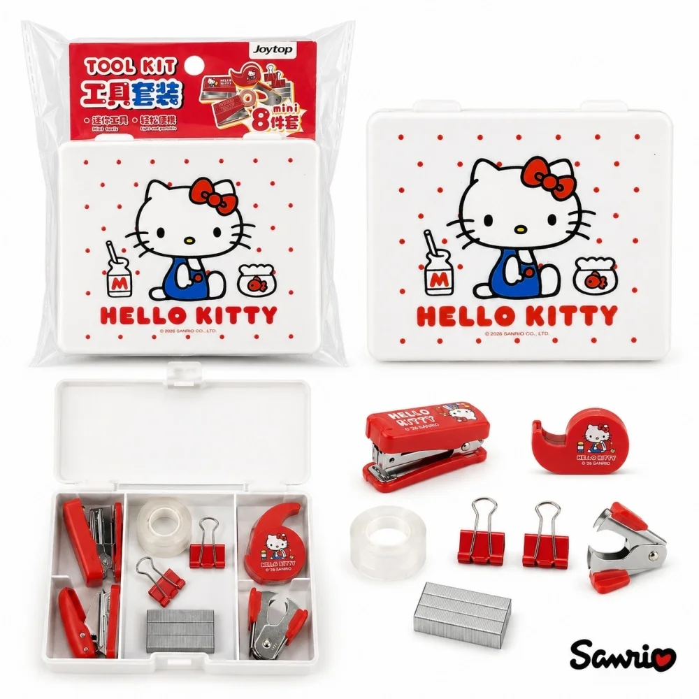 Genuine Hello Kitty Sanrio Stationery Tool Kit Compact Storage Case Stapler Tape Clips Staple Puller Scrapbook Teens Gifts view 6
