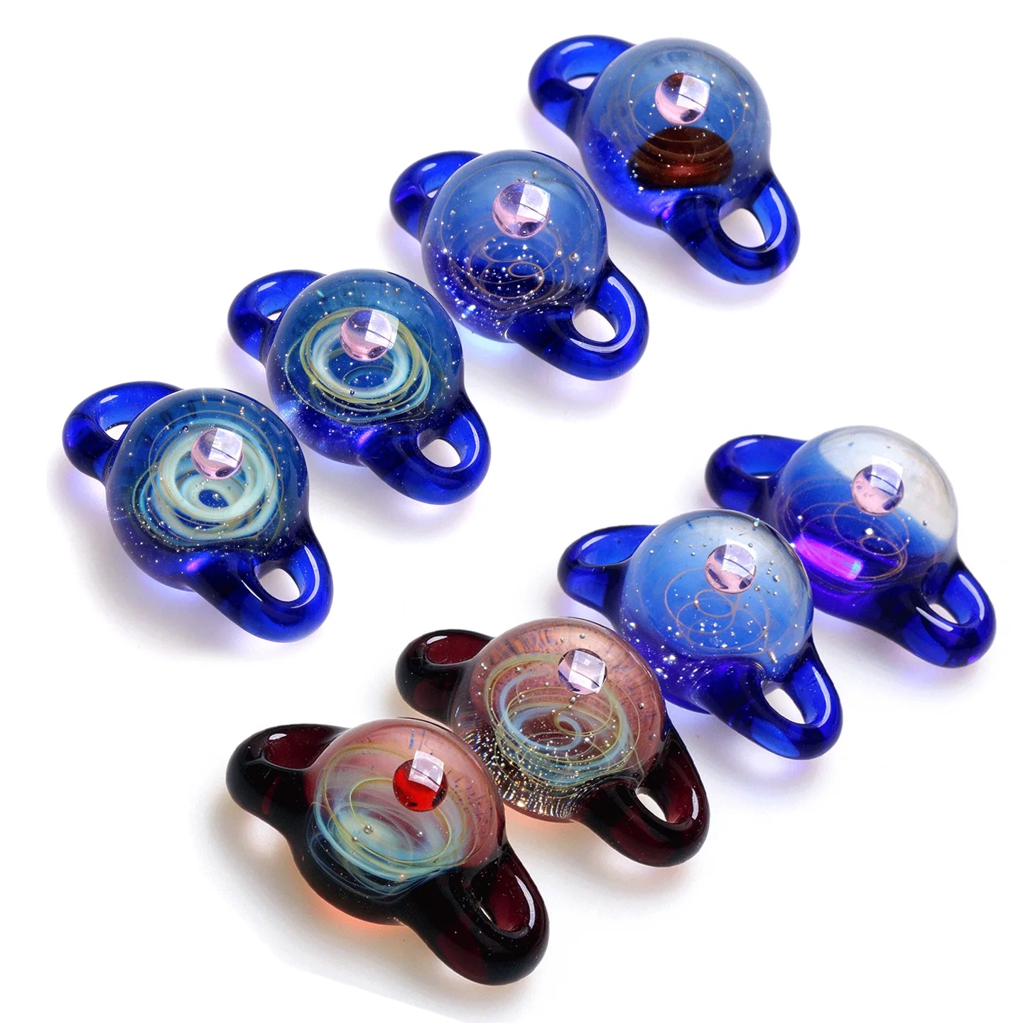 Starry Sky Galaxy Glass Charms Handmade Universe Lampwork Beads Double Ring Pendant For DIY Jewelry Necklace Bracelet Making