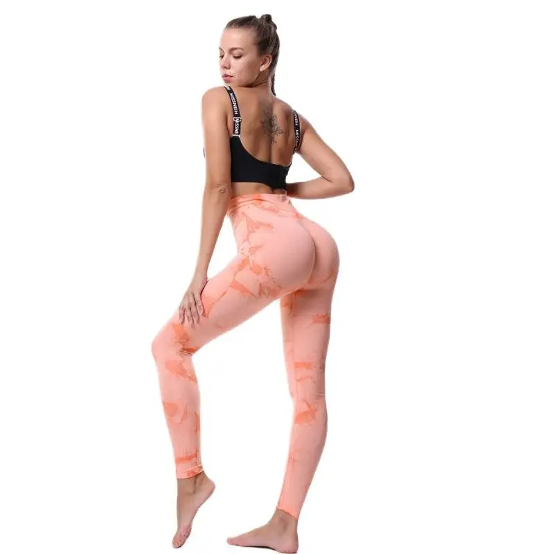 New Arrival Tie-dye Cross-border Sports Tight Peach Hip Lift High Waist Abdominal Yoga Fitness Pants for Women