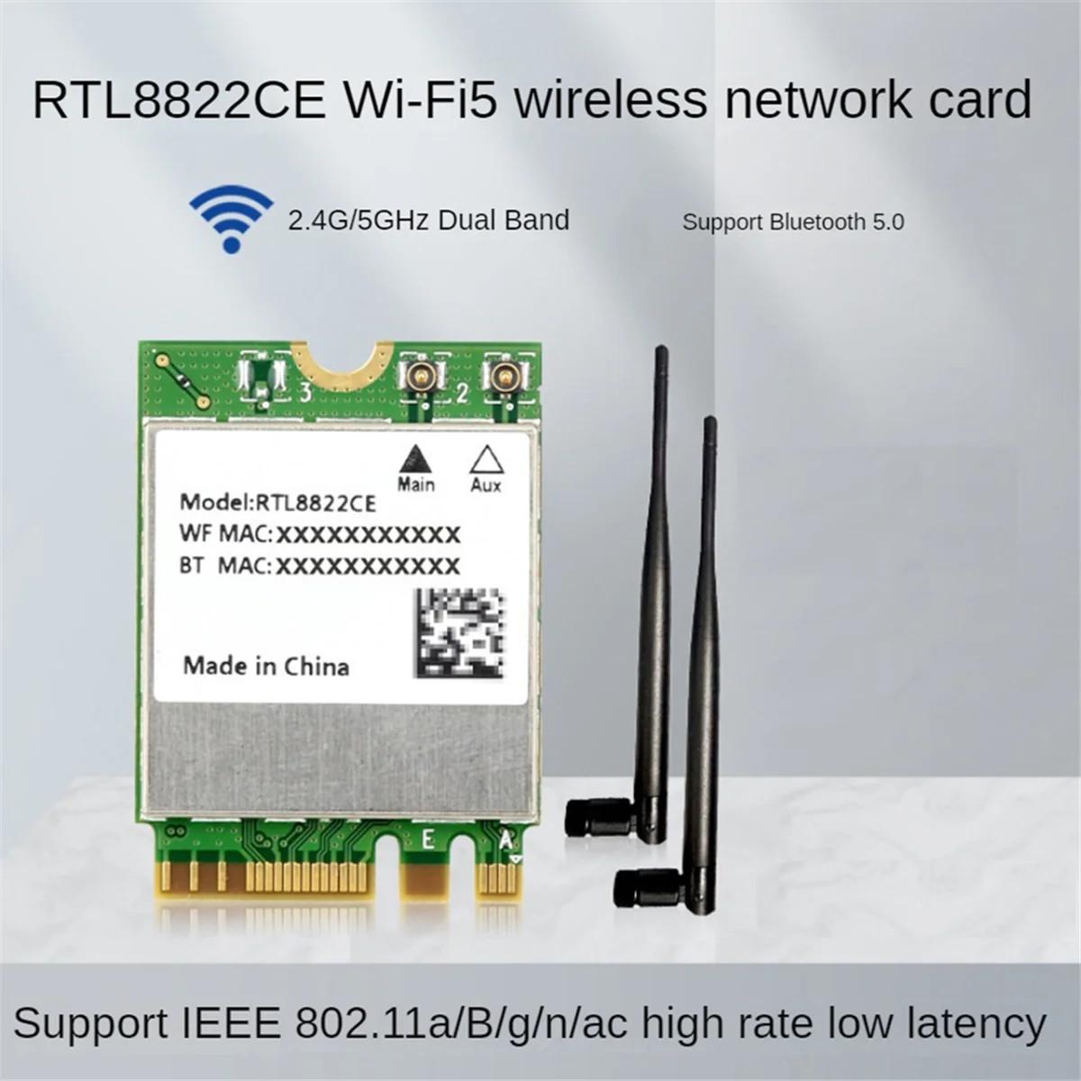 RTL8822CE Wireless Network Card Dual-Band 2.4G/5G M.2 A/E Key WiFi Card Bluetooth 5.0 Support Laptop Win10/11 Linux