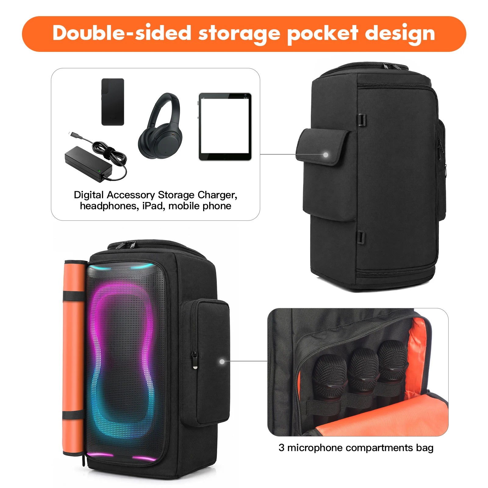 For PARTYBOX 130 Nylon Dust Cover Case Mic Speaker Storage Bag Dual Side Zipper Bags Multi-Pocket Organizer Speakers Accessories