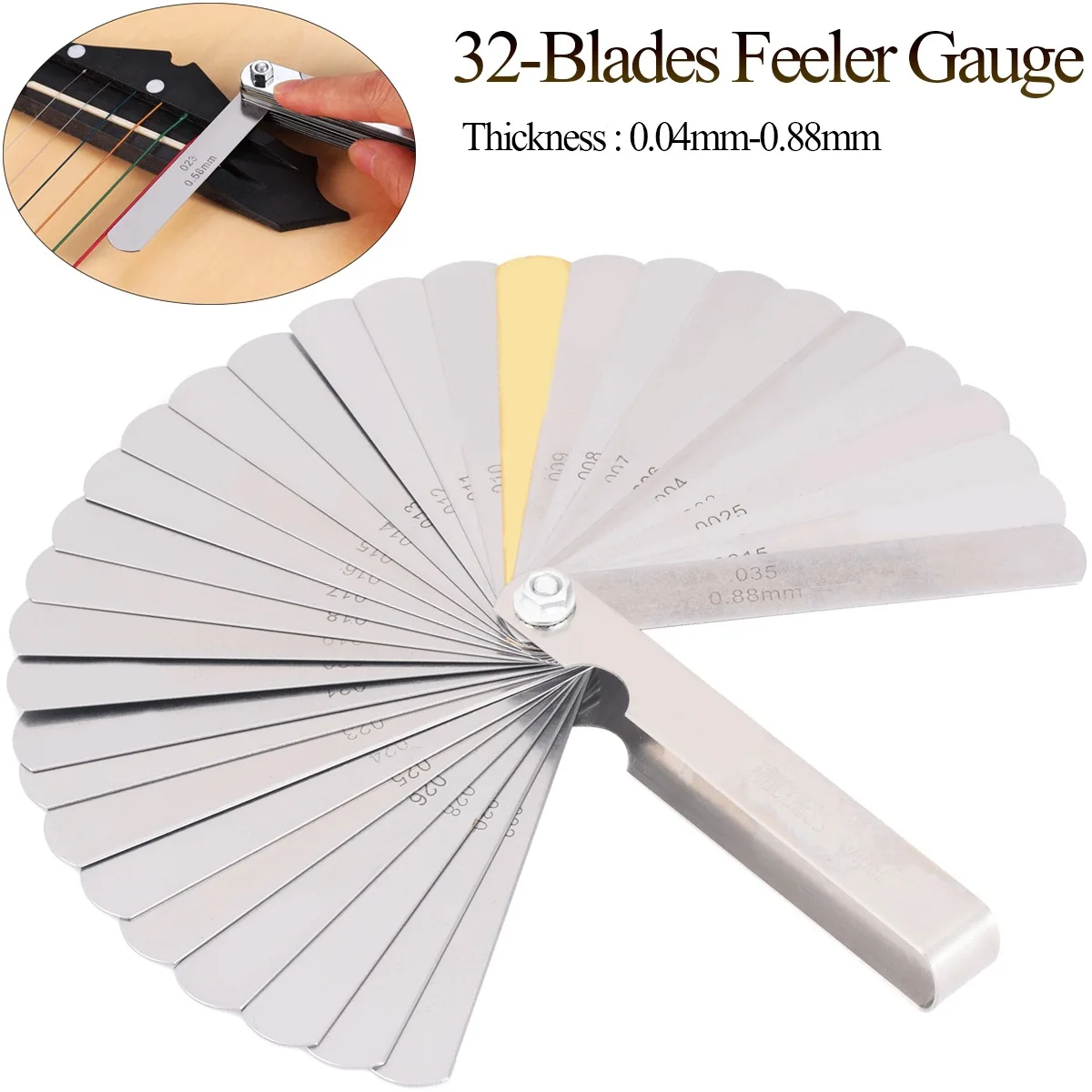 

Stainless Steel 180mm Length Metric Feeler Filler Gauge 32 Blades 0.04-0.88mm Measuring Range Woodworking Measuring Tool