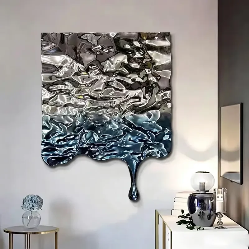 Wholesale Silver Polished Stainless Steel Water Drop Wall Decor Modern Abstract Rippled Metal Wall Art for Home Decoration