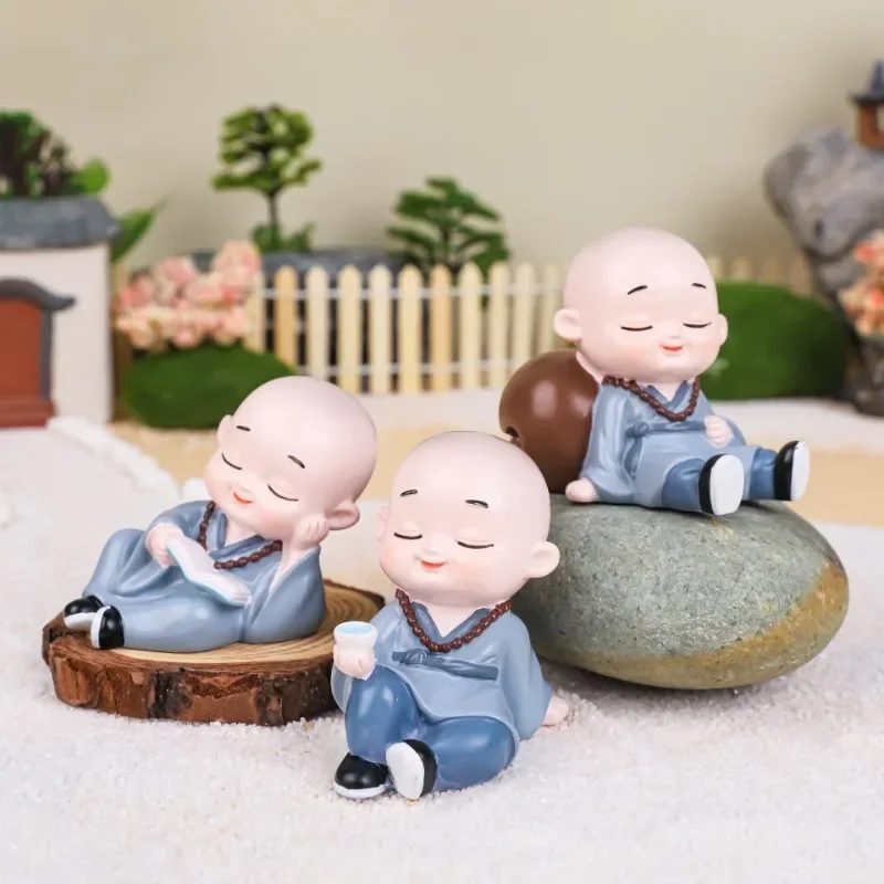 5pcs Grey Mindfulness Little Monk Cute Resin Ornament Desktop Decoration Little Monk Character Decoration Temple