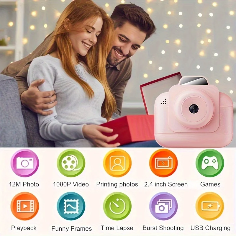 1080P HD 비디오, 2인치 디스플레이, USB 듀얼 전원, 간편한 사진 편집 및 게임 기능을 갖춘 즉석 카메라 키트, 생일, 발렌타인데이에 이상적