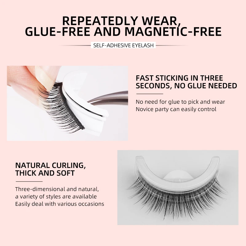 3 Seconds Quick Stick No glue Need Self-Adhesive Spare tape Strip Built-in mirror False Eyelash
