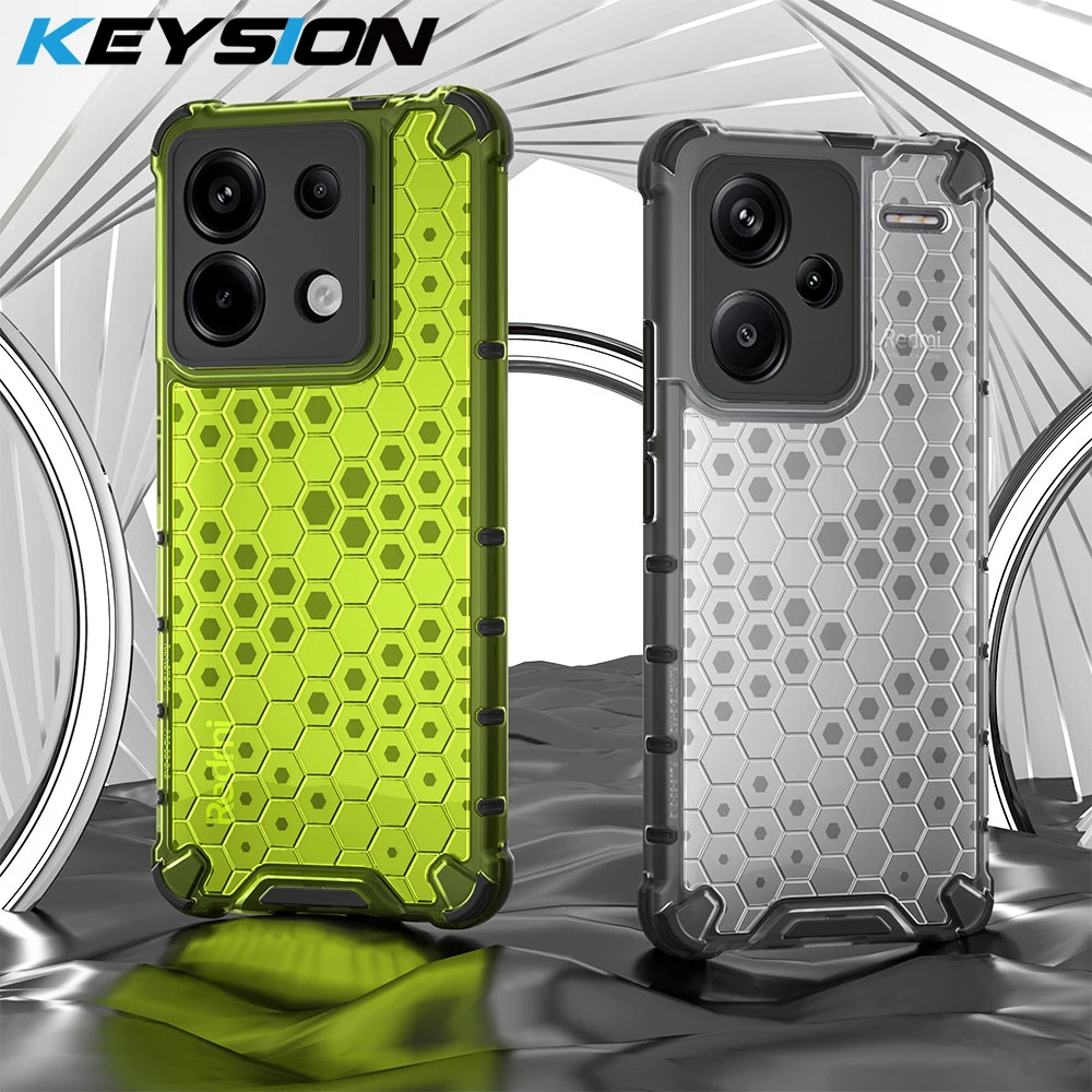 KEYSION Shockproof Case for Redmi Note 13 Pro 4G 13 Pro+ 5G Silicone+PC Transparent Honeycomb Phone Cover for POCO X6 Pro M6 Pro