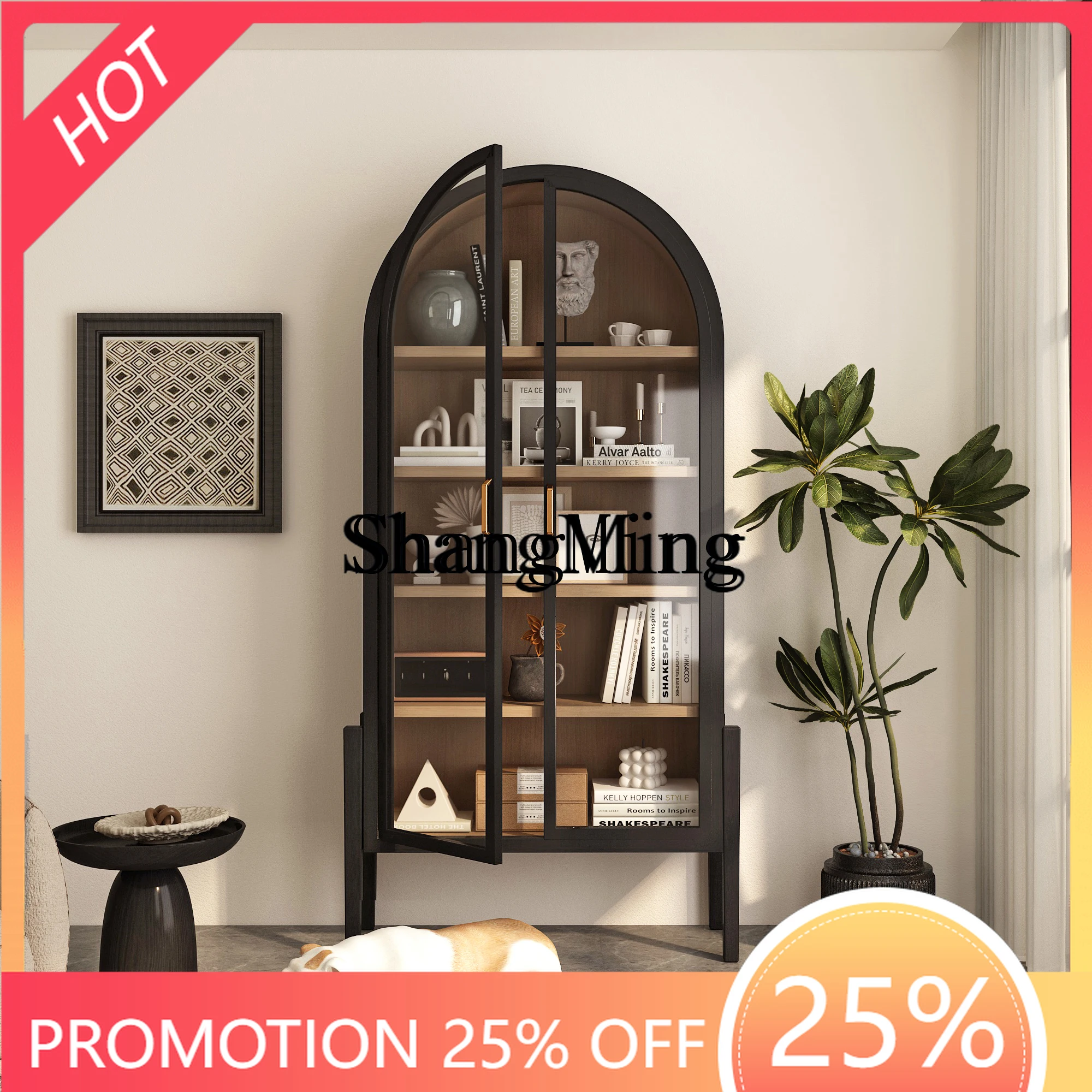 

FG good-looking solid wood locker living room medieval wine cabinet household solid wood with glass door bookcase