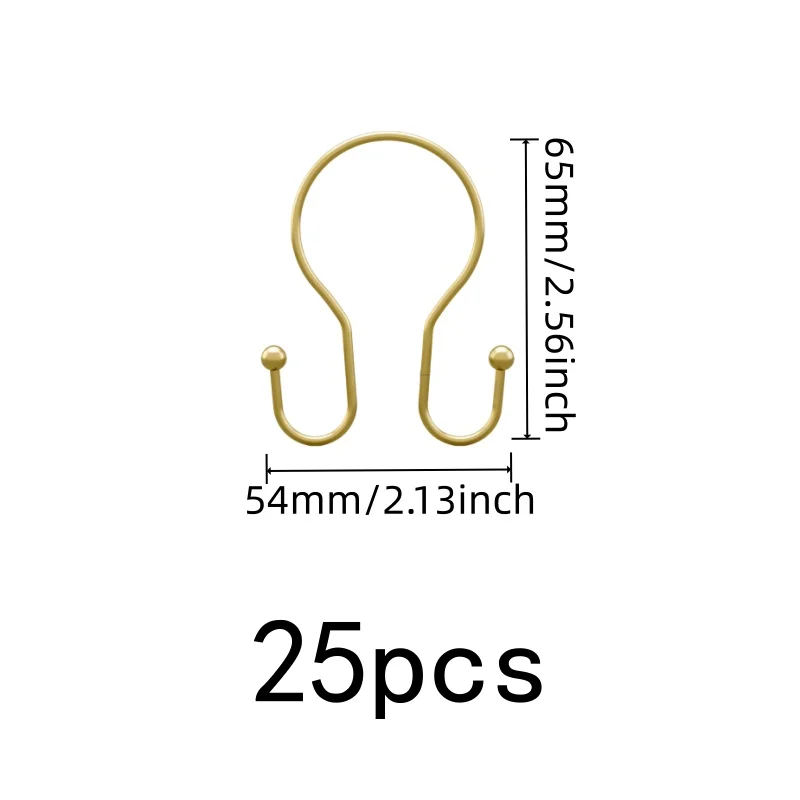 Gold Double Ear Shower Curtain Rings 25 pcs, Smooth Sliding, Easy to Install, for Bathroom Shower Rods