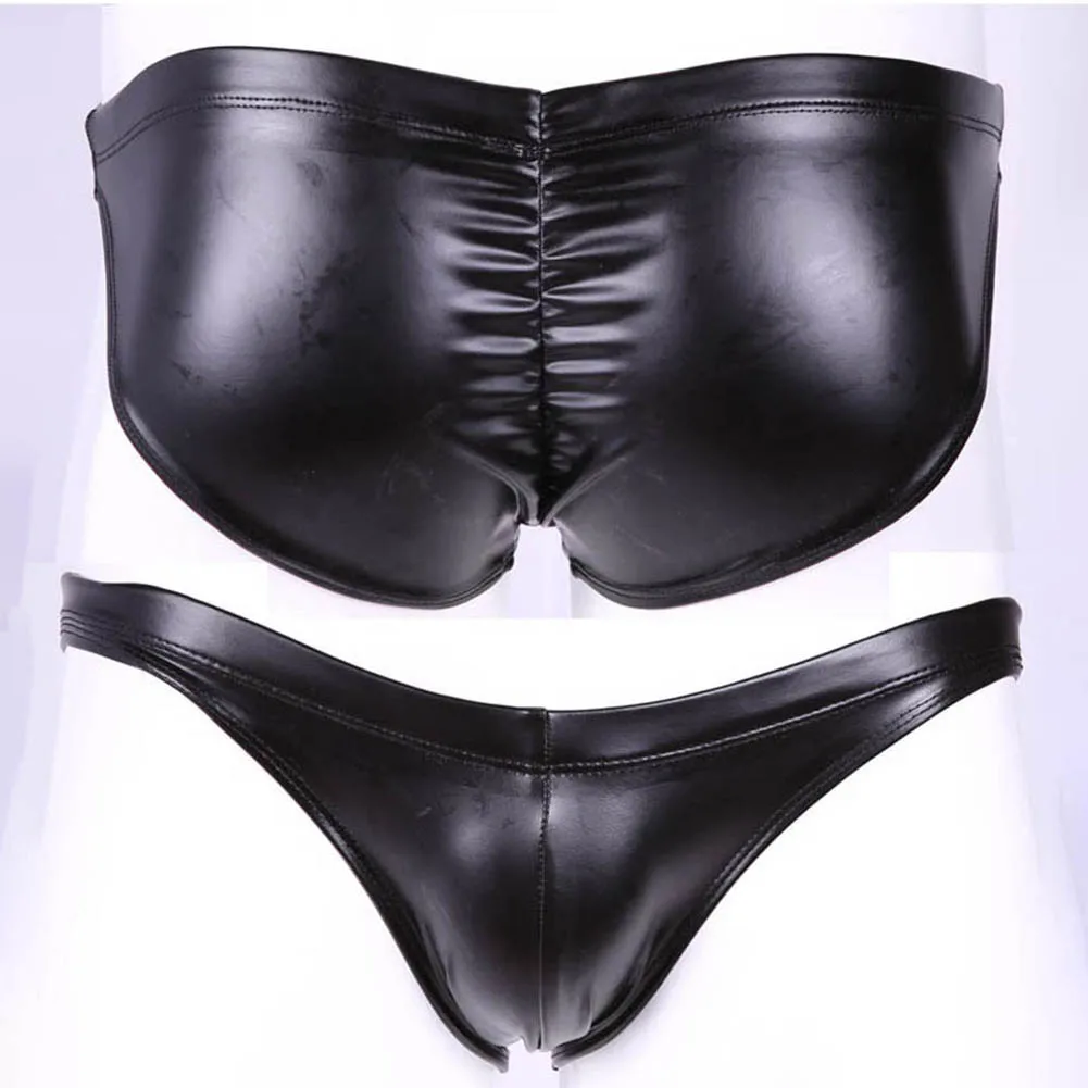 

Men Latex Ammonia Glossy Sexy Briefs Low Rise Sissy Bulge Pouch Thongs Water Proof Underwear Sexy Accessories For Men Lingerie