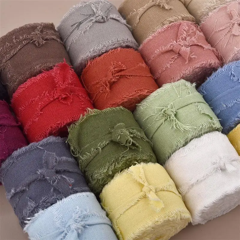 4CMx5M Linen Ribbon Frayed Cotton Linen Ribbon Fabric Craft For Gift Wrapping Wedding Invitations Bridal Bouquets Decoration