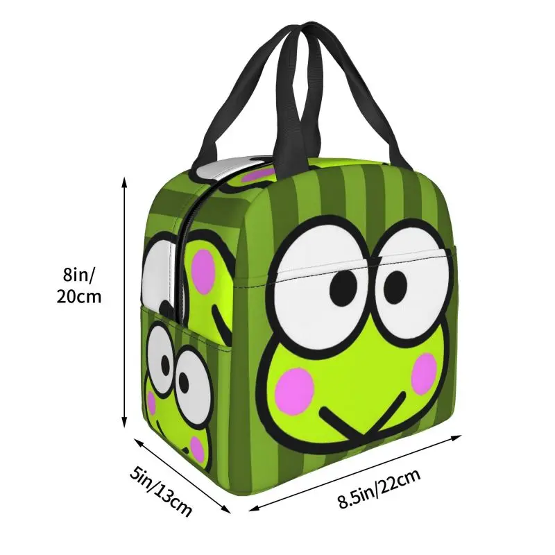 Borsa Tote per il pranzo isolata con rana dagli occhi grandi Keroppi personalizzata per le donne borsa termica portatile Bento Box School