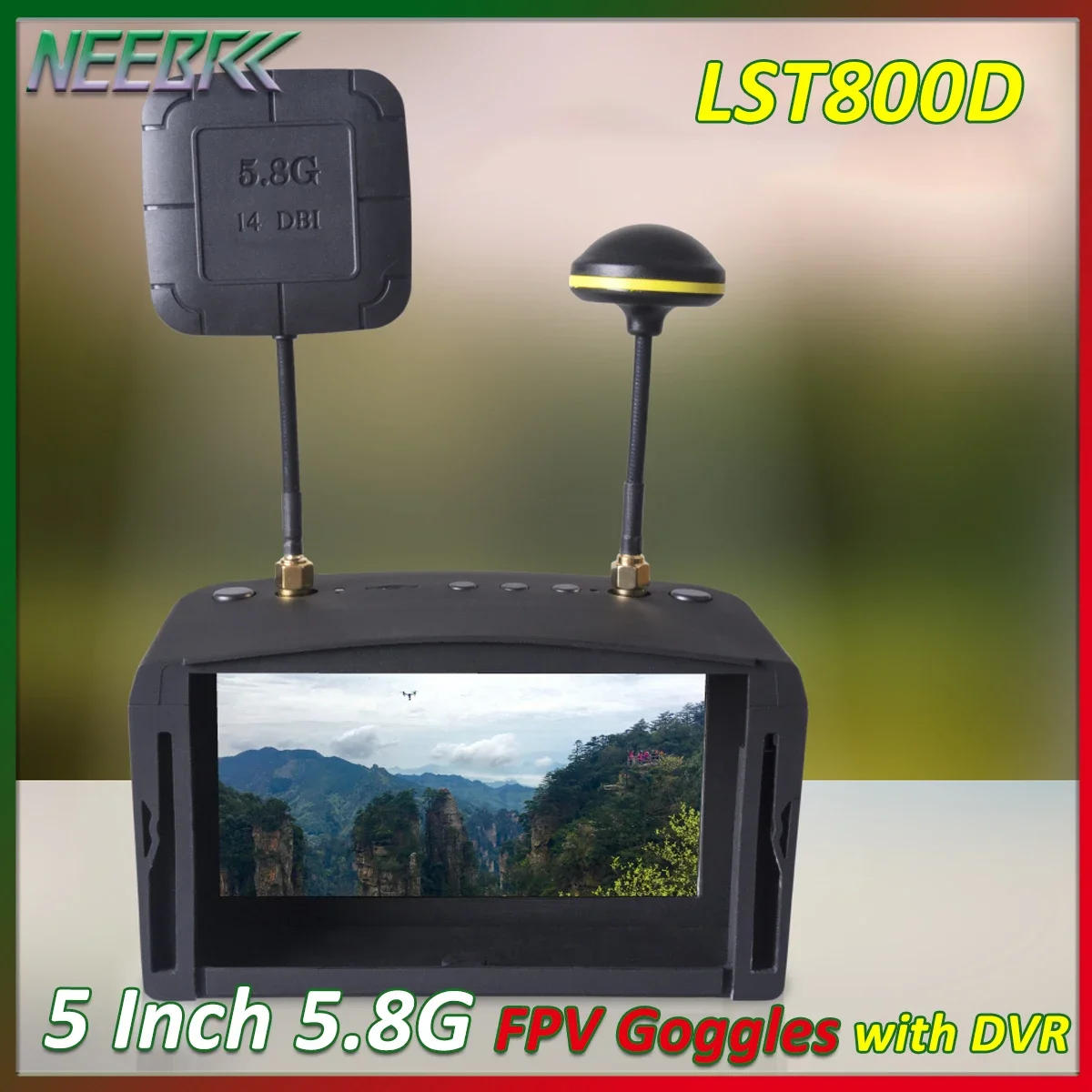 LST800D FPV Goggles 5 Inch 5.8G with DVR 800*480px High Brightness 40CH Receiver Built-in High Capacity Battery for RC Drone FPV
