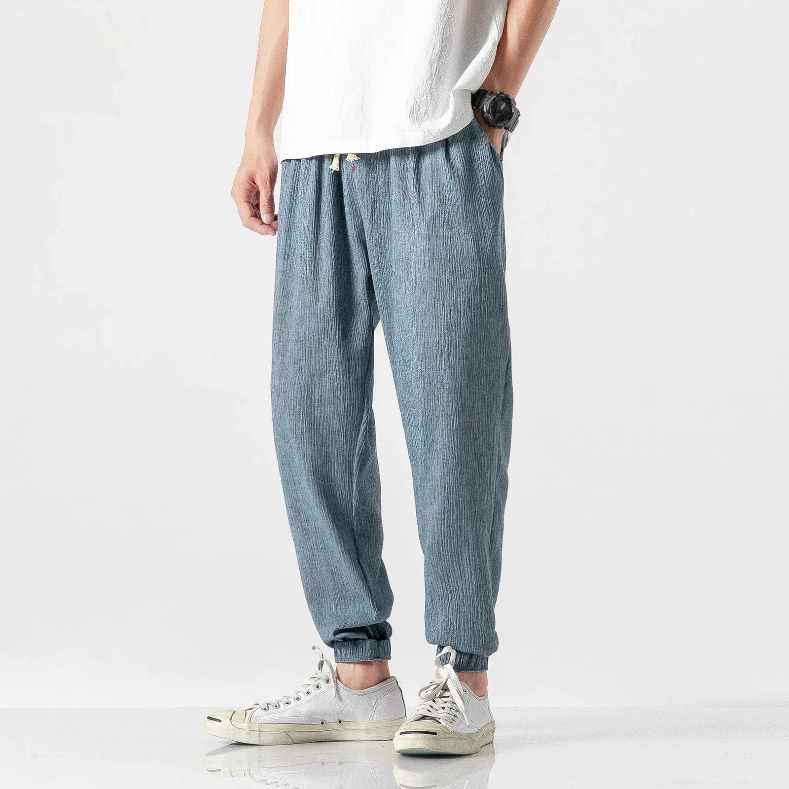 Large Size Chinese Style Linen Casual Harlan Loose Trousers Cotton Linen Pants Ice Silk