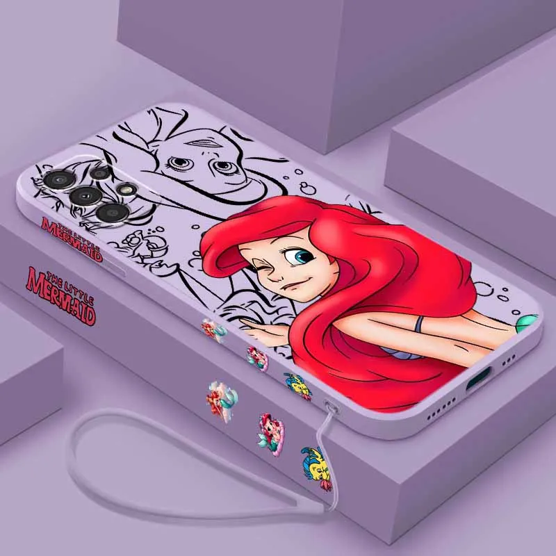 Beautiful The Little Mermaid For Samsung A73 A72 A71 A60 A57 A56 A55 A54 A53 A52 A36 A34 A27 26 A17 Liquid Left Rope Cover Funda