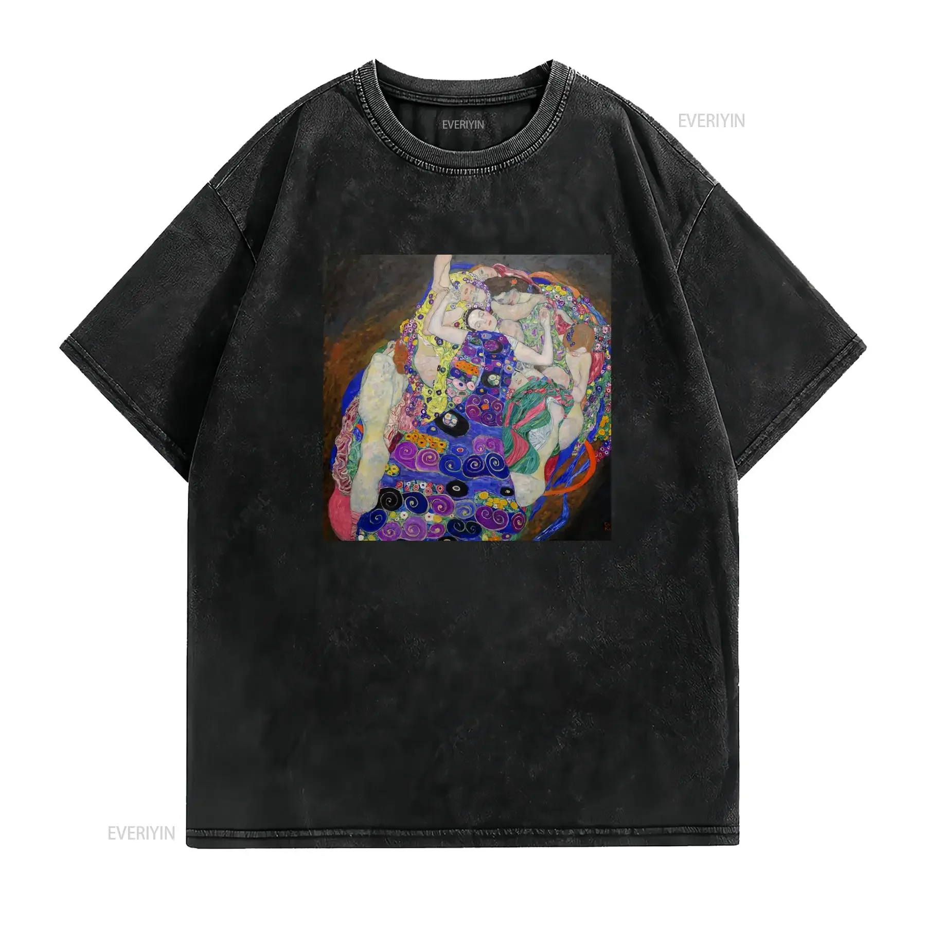 Gustav Klimt The Virgins Modern Classic T Shirt vintage Washed Casual Versatile Breathable Unisex streetwear homme graphic