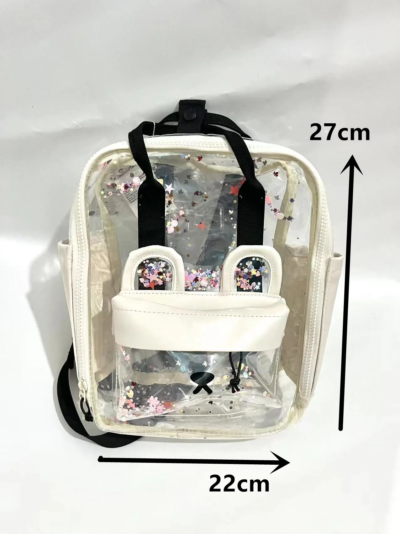 New Beige Transparent Sequins Dog Ears Children\'s Backpack Little Girls Sequins Star Backpack