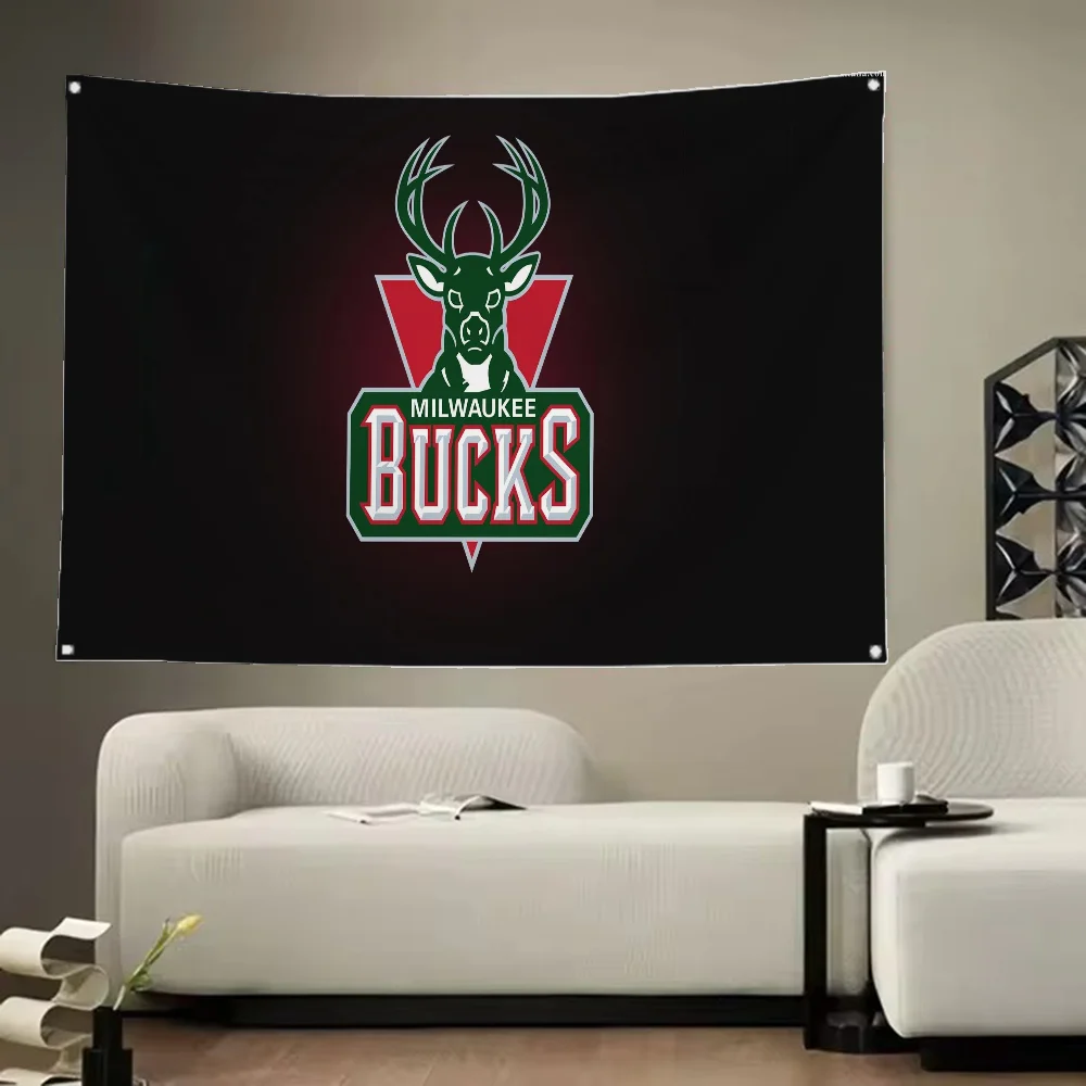 Custom Flag to Hang NBA Milwaukee Bucks Logo Workshop Flags and Banners Home Decor Advertising Wall Decoration Penetration Flaga