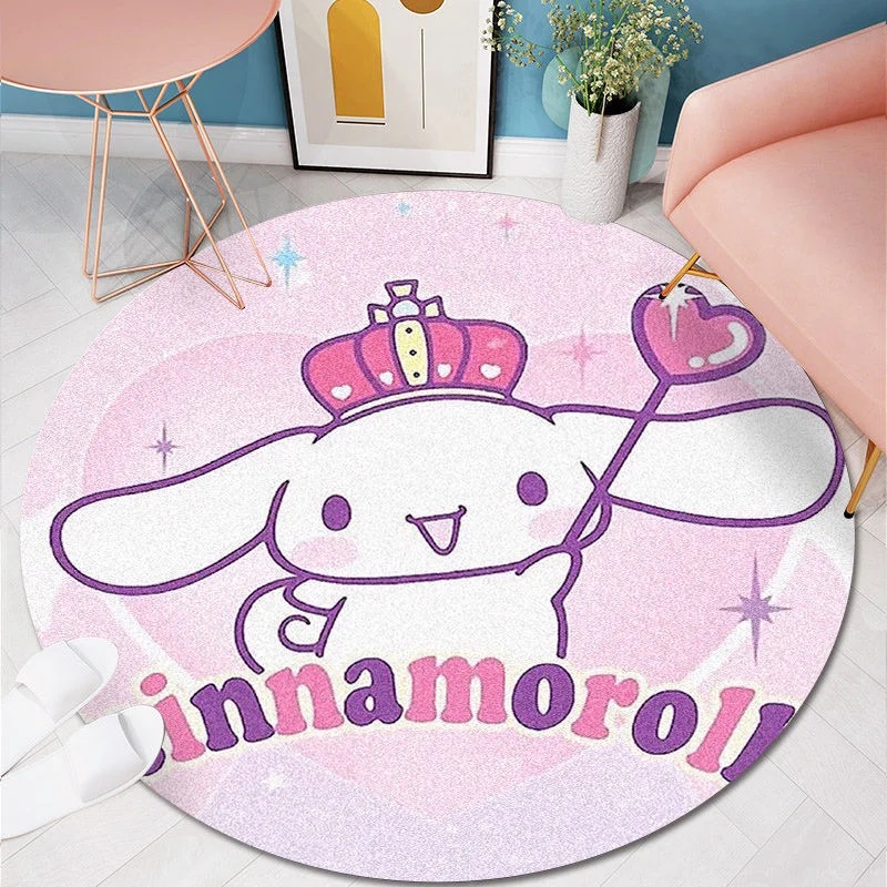 Sanrio Carpet Floor Rug Cinnamoroll Room Decor Carpet Cute Cartoon Round Mat Crystal Velvet Children Bedroom Living Room Decor