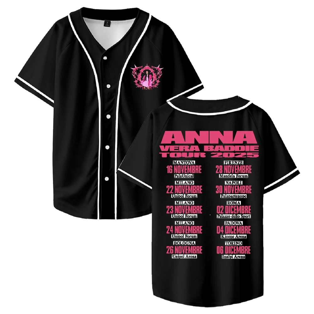 GF Anna Pepe Vera Baddie Tour 2025 Baseball Jersey V-Neck Short Sleeve Button-up Shirts Men Women Streetwear Tops