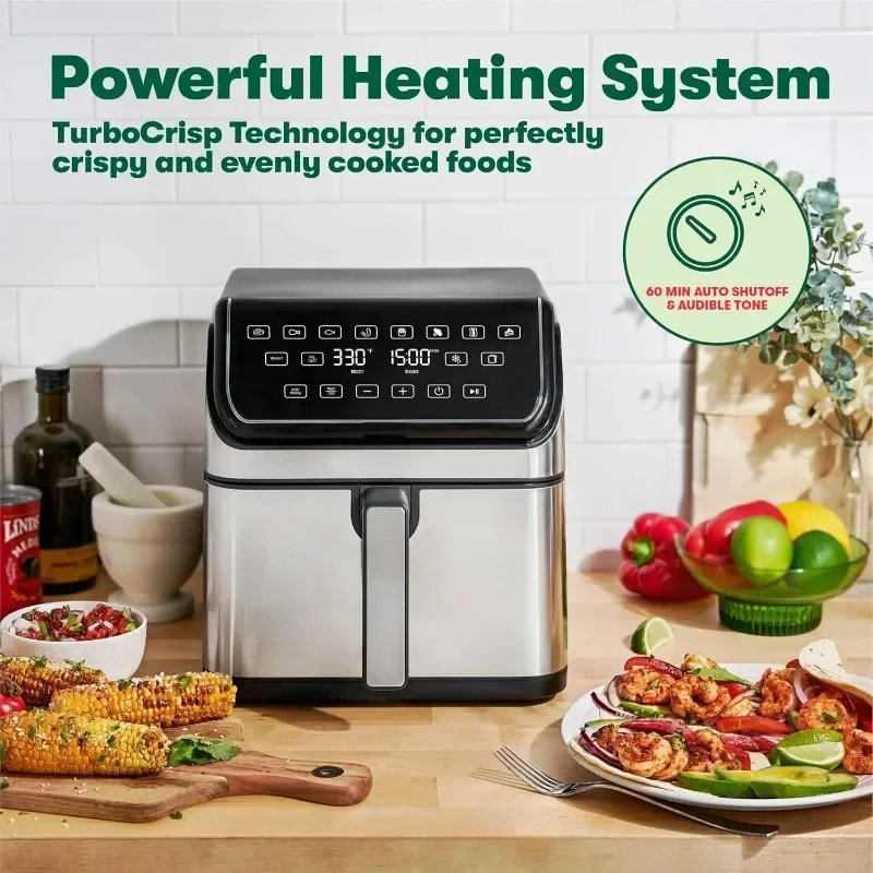 Penggorengan udara Digital besar Ukuran Keluarga anti-lengket keranjang memasak dan nampan renyah penutup otomatis baja tahan karat