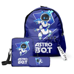 Harajuku Popular astro bot 3D Print 3pcs/Set pupil School Bags Oxford Key Chain Backpack Inclined shoulder bag Pencil Case