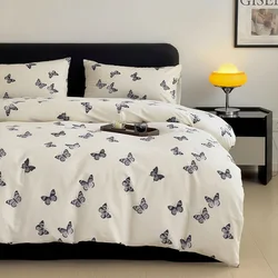 3pcs 100% Cotton Duvet Cover Set (1*Duvet Cover + 2*Pillowcase, Without Core), black butterfly Bedding Set, Soft Comfortable