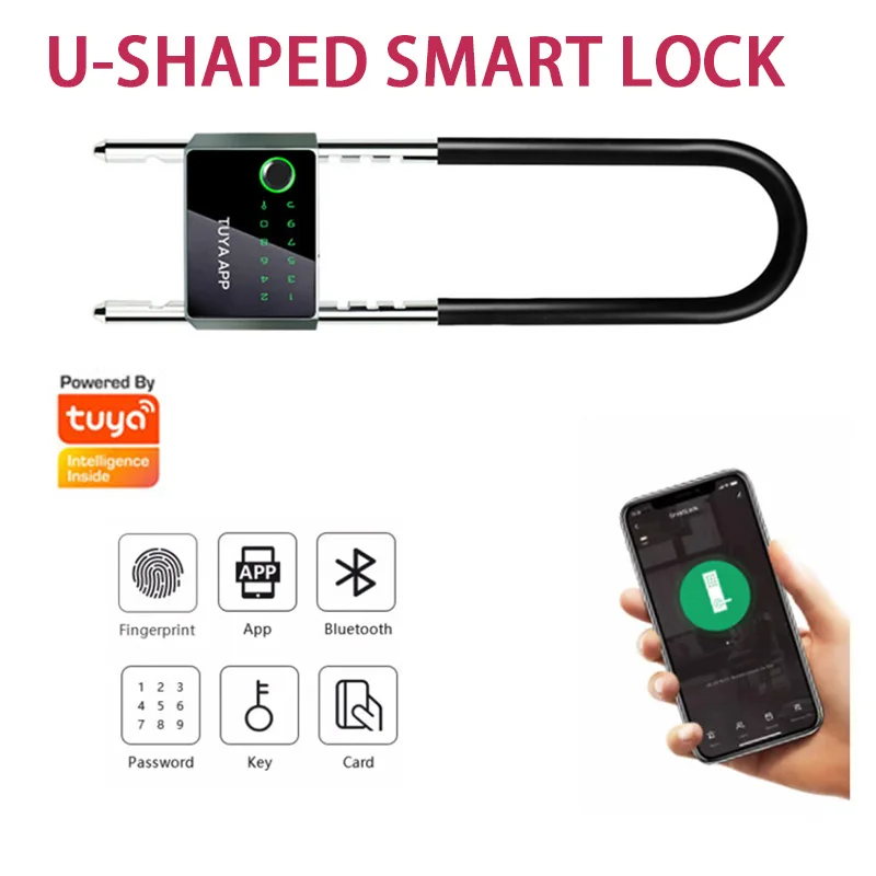 

Glass Door Waterproof U-lock Smart Fingerprint Lock TUYA APP Unlock Bluetooth Password IC Card NFC Key Unlock