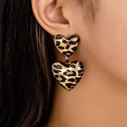 Drop Earrings For Women Heart Shape Leopard Print Retro Elegant Ear Accessories Holiday Party Gift Fashion Jewelry CE248