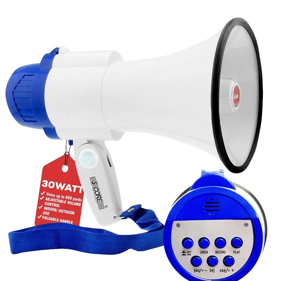 

5 Core Megaphone Bullhorn Speaker 30W Bull Horn Battery Power Mini Cheer Megafono 800 Feet Range Loudspeaker W Siren Rrding Erg