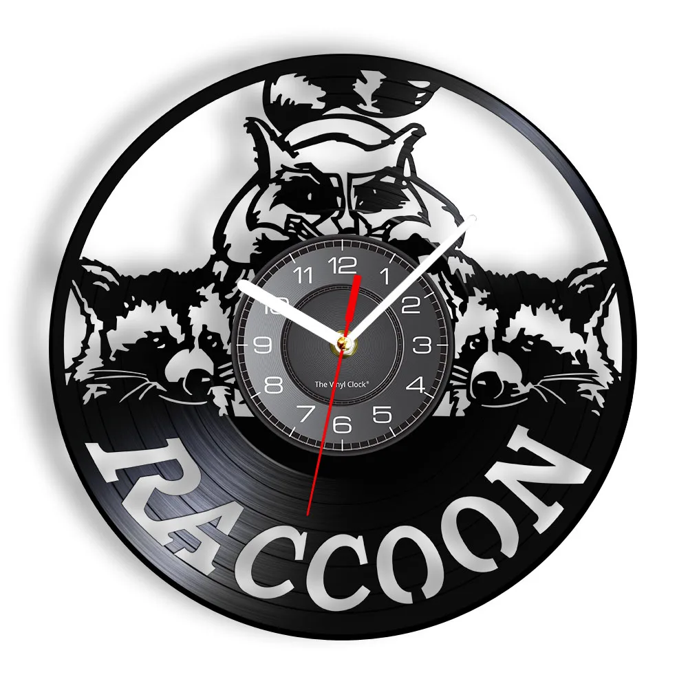 

Cute Raccoons Mural Art Nursery Wall Clock Kids Living Room Woodland Animals Raccoon Family Vinyl Record Wall Clock Animals Gift