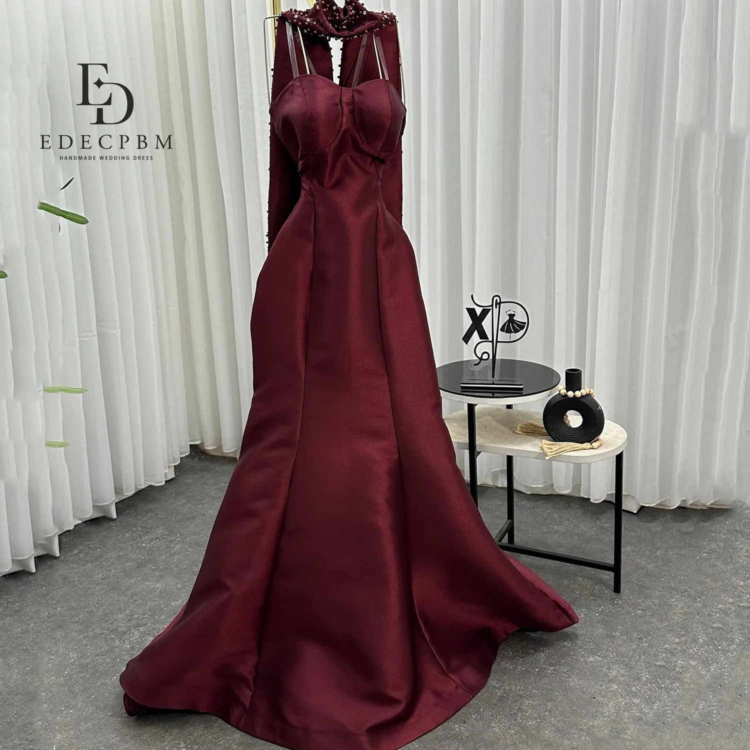 

EDECPBM Nail Beads Luxurious Women's Evening Dresses 2025 Designers Customized Diamond Decoration Claret Mermaid فساتين سهرة