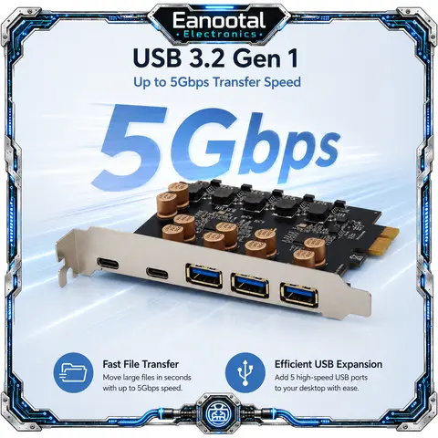 PCI Express USB 3.0 Type-C Expansion Card 3 USB-A 2 USB-C 5 Port 5Gbps Internal Adapter for PC