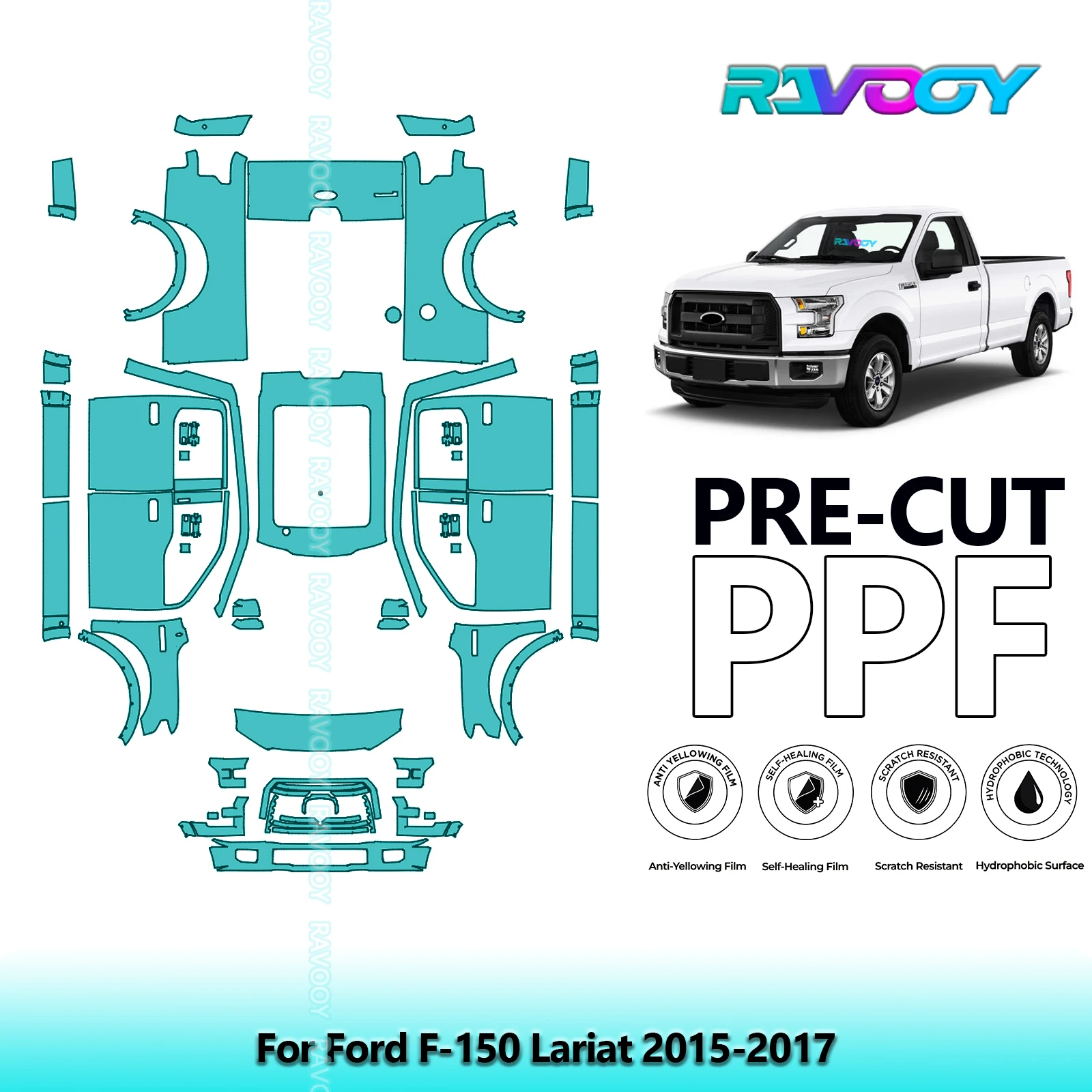 

Car Full Vehicle For Ford F-150 Lariat 2015-2017 8.5Mil Paint Protection PPF Clear Bra Kit