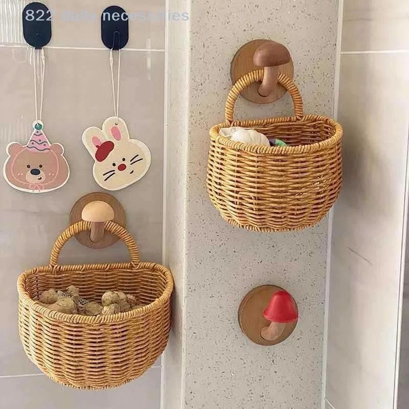 1PC Wall Hanging Basket Boho Style Hand-Woven Hanging Storage Baskets Kitchen Ginger Garlic Scallion Egg Fruit Storage Box
